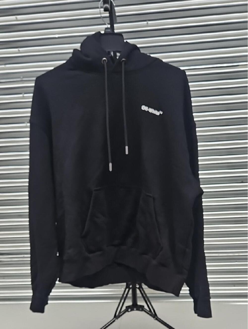 Off-White Black Men's Hoodie with Subtle Chest Logo